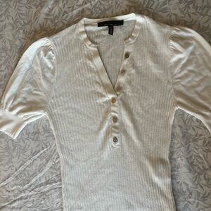 White House Black Market White Ribbed Button Down Shirt